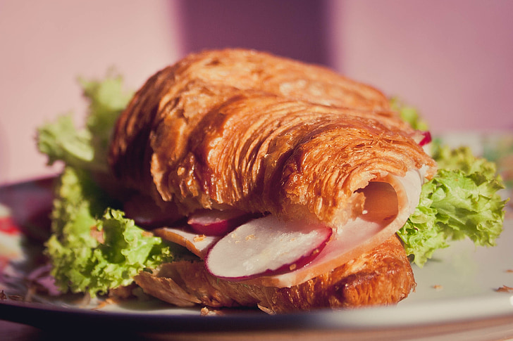 croissant, sandwich, light, food, morning, salad, pastry