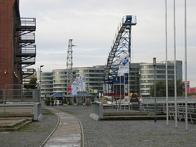 Duisburg, inre hamnen, hamn, byggnad, arkitektur, Crane