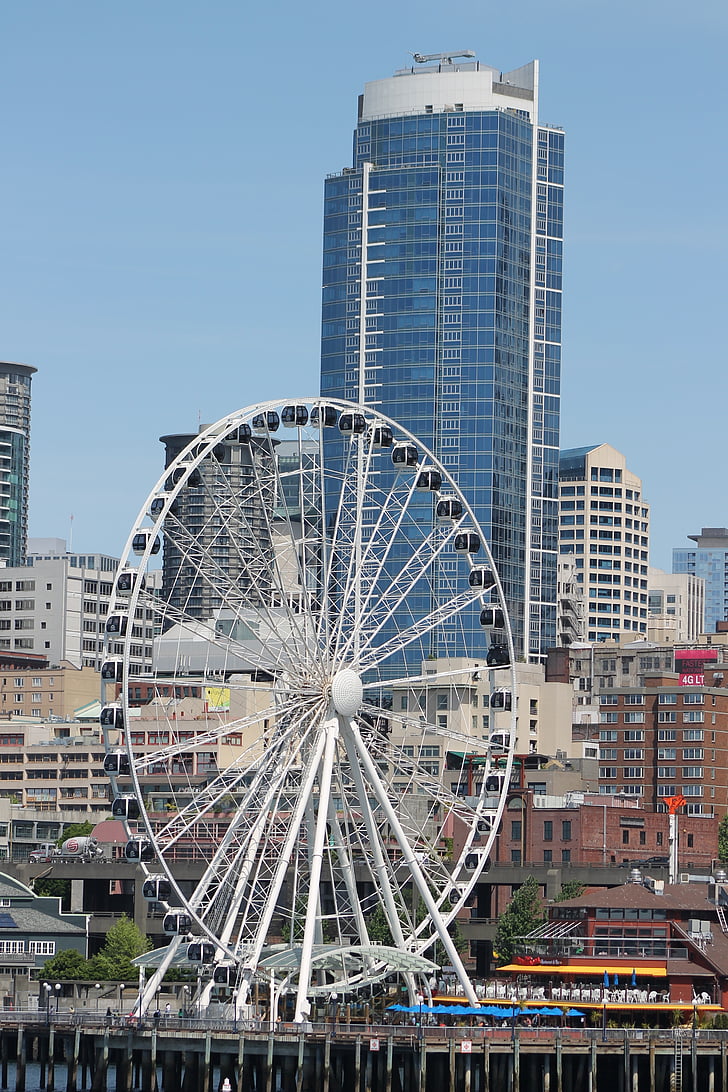 Seattle, roda, roda gigante, atração, píer 57