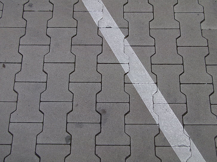 au sol, parking, lignes, pavés, diagonale, oblique, rue