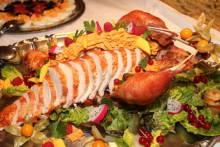 turkey, carving, buffet, salad, cold buffet, delicacy, gourmet