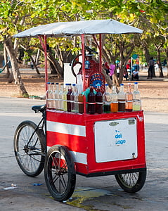 ice cream, cart, bicycle, bike, street, business, outside