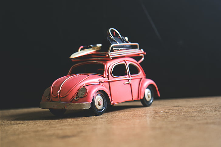 coche, jugando, VW, Close-up, coche de juguete, Escarabajo de Volkswagen, rojo
