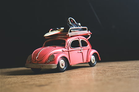 auto, mängib, VW, Suurendus:, mänguasja auto, Volkswagen beetle, punane