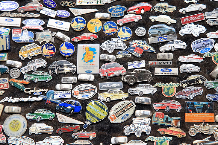 badge, pins, car badge, retro, oldtimer, ford
