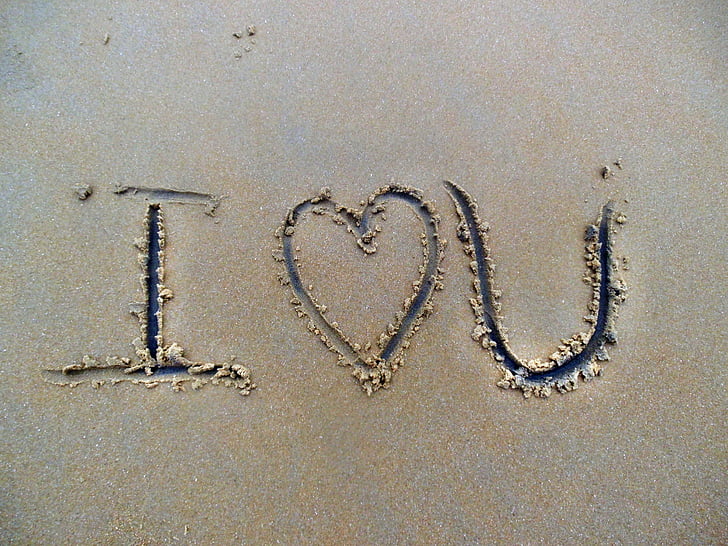 i, láska, ste, na, Beach, piesok