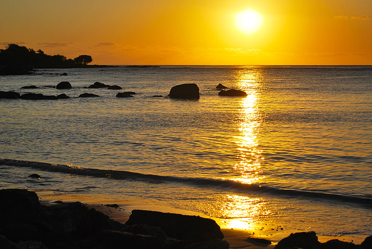 sunset, beach, background, beautiful, nature, end, day
