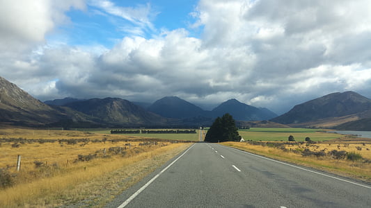 estrada, Nova Zelândia, nuvem de montanha, paisagem, montanha, scenics, natureza