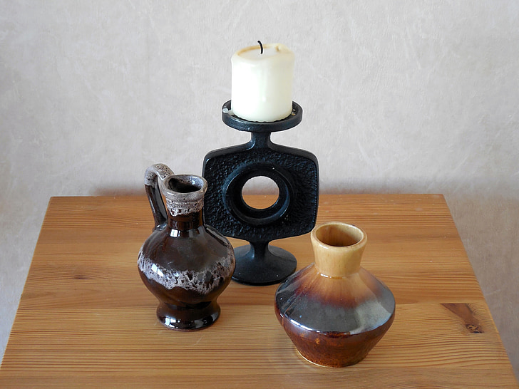 Espelma, candeler, Gerro, decoració, sala d'estar, taula, fusta - material