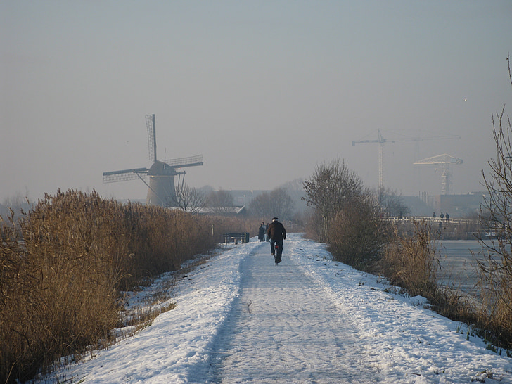 Kinderdijkin, Hollanti, Molina, talvimaisema, talvi, lumi, Cold - lämpötila