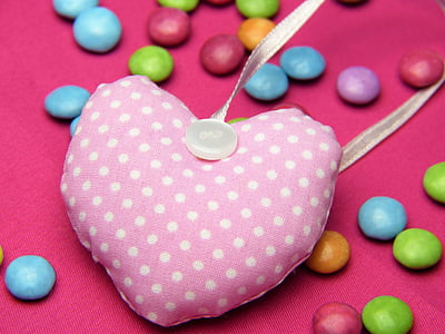 jantung, kain, merah muda, Smarties, Cinta, Hari Valentine, Manis