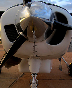 aircraft, airplane, fixed wing, white, propeller, metal, spinner