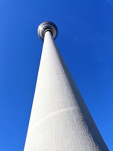 architecture, perspective, tower, tv tower, blue sky, city, dome