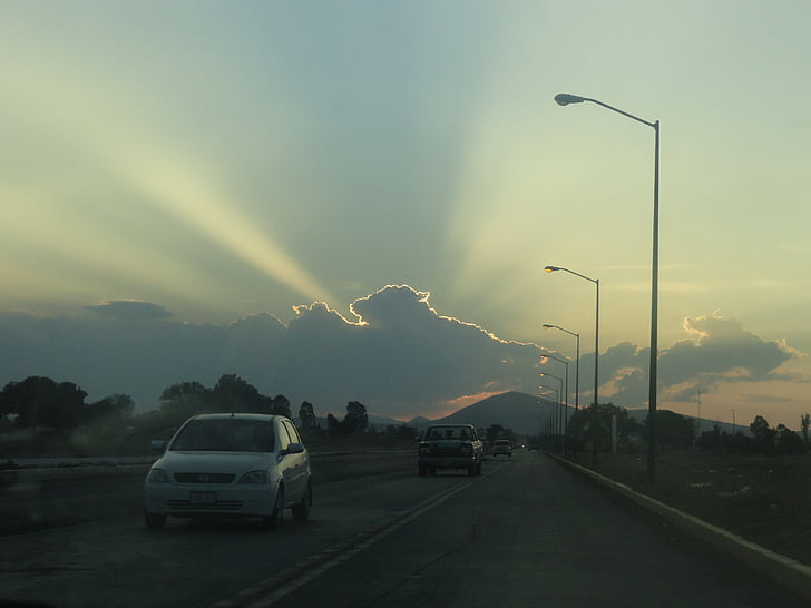 cel, núvols, llum, l'autopista, il·luminació, ennuvolat