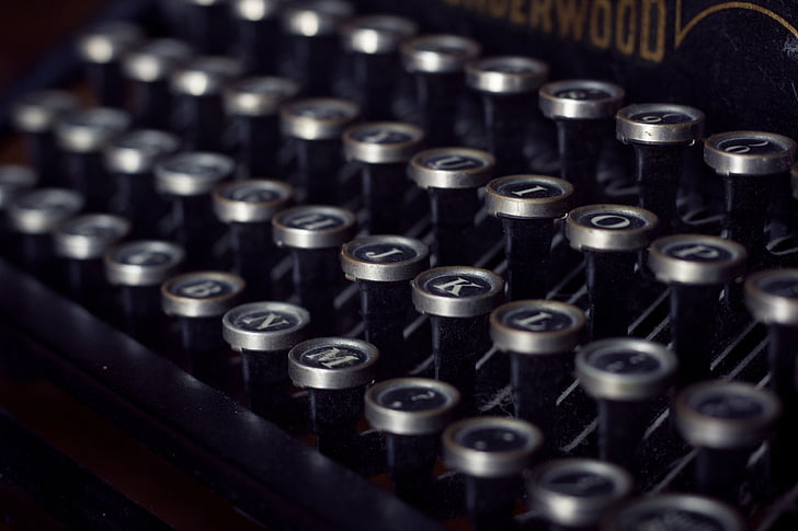 Вінтаж, друкарська машинка, ключі, Деревина, клавіатура, листи, старомодний