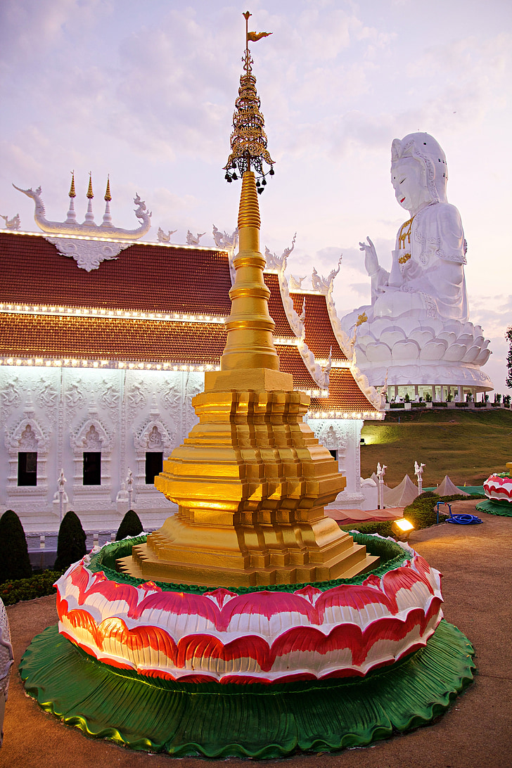 Thaiföld, Wat huay pla kung, Chiang rai, templom, Buddha, naplemente, utazás