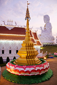 Thaïlande, Wat huay pla kung, Chiang rai, Temple, Bouddha, coucher de soleil, voyage