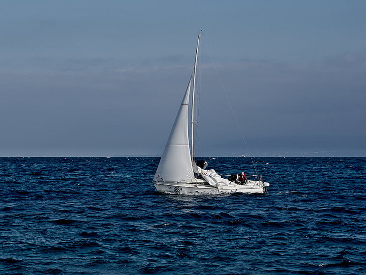 white, yacht, top, blue, body, water, sailboat