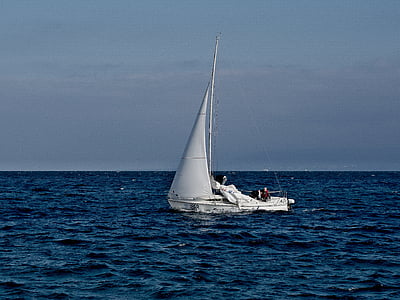 blanc, Yacht, Retour au début, bleu, corps, eau, voilier