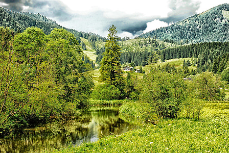 germany, bavaria, landscape, scenic, mountains, stream, water