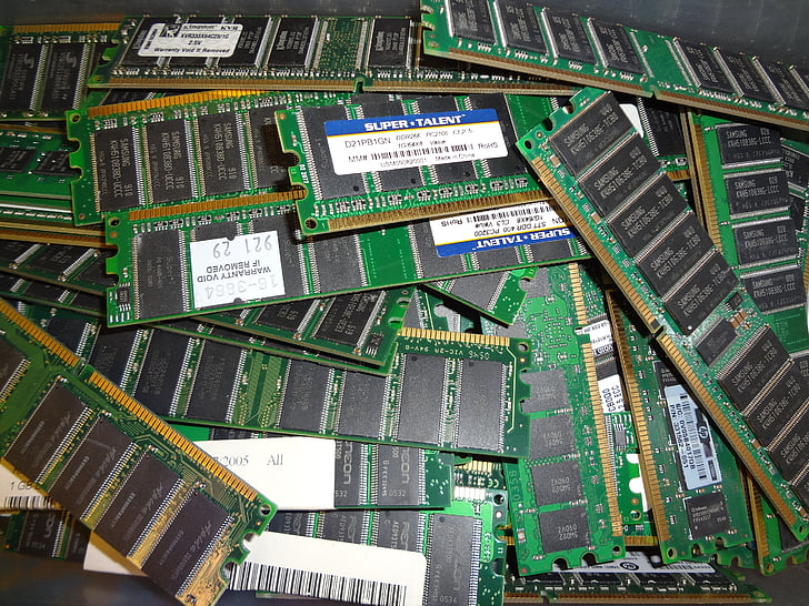 RAM-geheugen, geheugen, circuits, groene boord, weerstanden, elektronische, technologie
