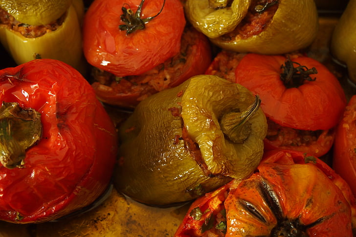 Ratatouille, täidisega paprika, täidetud tomatid, toidu, taimne, värskuse
