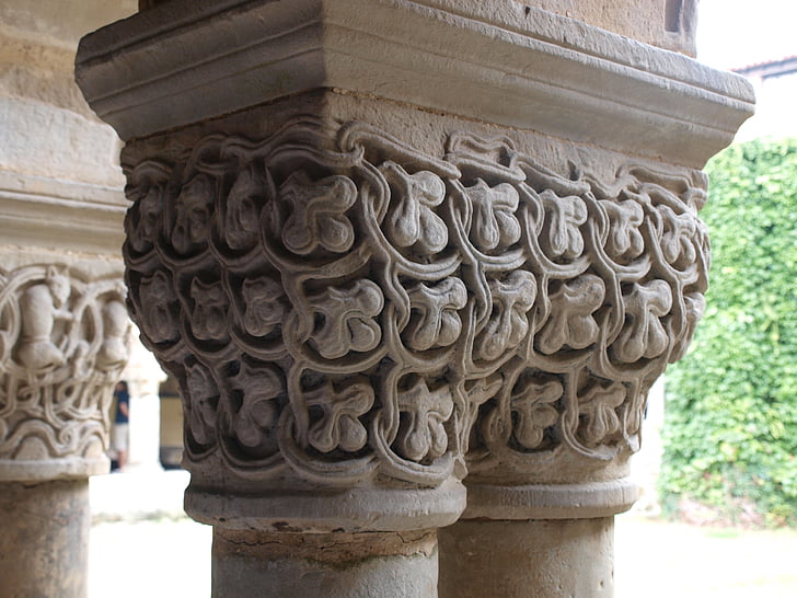 Colegiada, claustro, Santa juliana, Santillana del mar, Espanha, coluna, ornamento