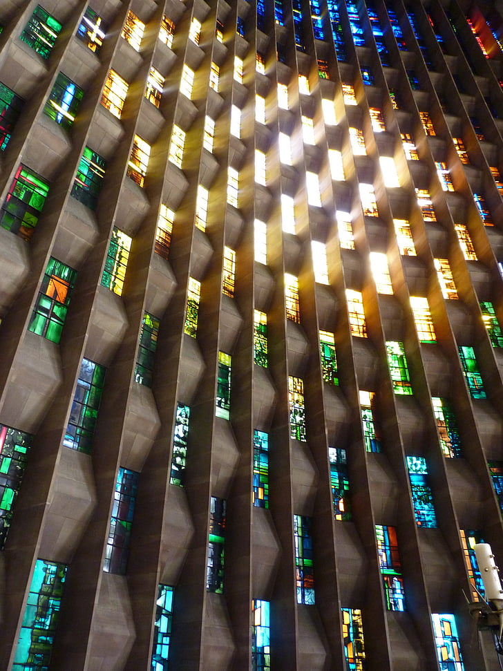 glass window, light, church, coventry, cathedral, architecture, window