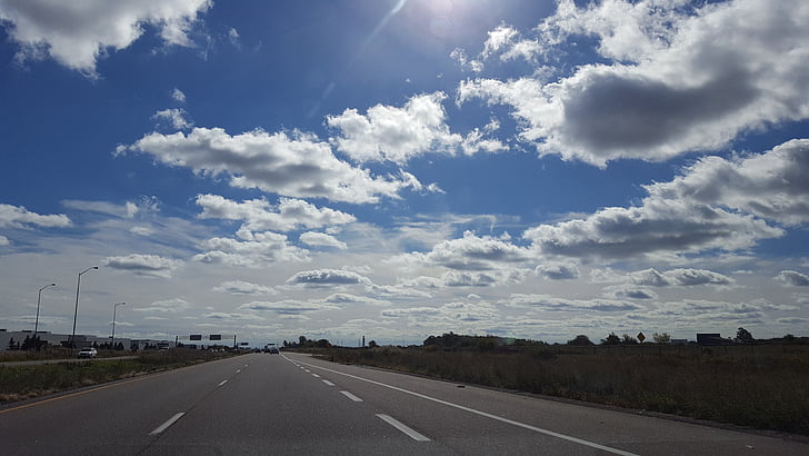 sunny, clouds, cotton, road, highway, beautiful