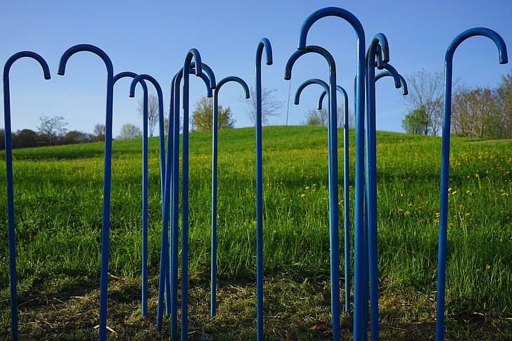 štapovi za hodanje, plava, umjetnost, umjetnička djela, metala, trava