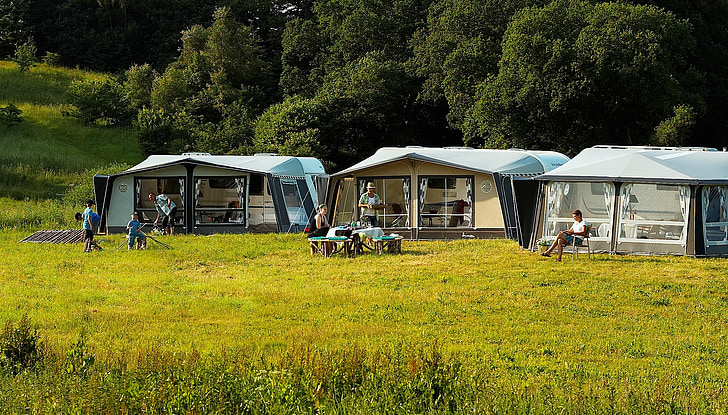 camping, al aire libre, caravana, personas, al aire libre