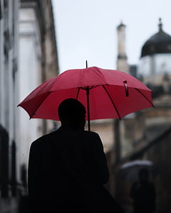 people, man, guy, umbrella, rain, silhouette, blur