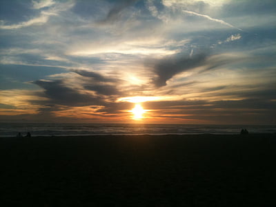 puesta de sol, agua, nubes, cielo, Océano, atardecer de playa, Playa