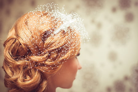 bruden, frisyr, bröllop, hår, antagandet av, ceremonin, dekoration