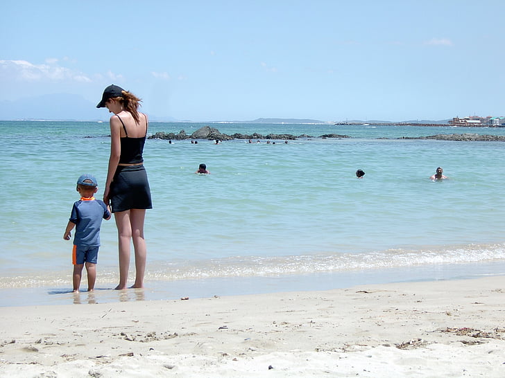 Cape town, pludmale, smilts, māte, bērnu, brīvdienas, krasts