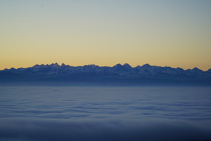 Alpin, bergen, Alperna, bergskedja, dimma, nebellandschaft, hav av dimma
