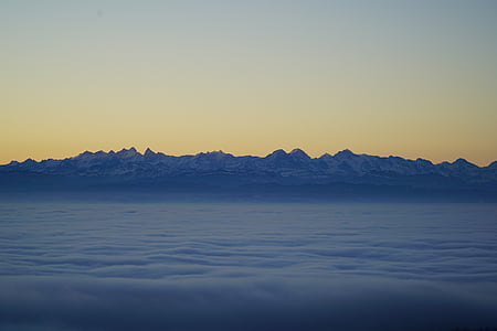 alpine, mountains, alps, mountain range, fog, nebellandschaft, sea of fog