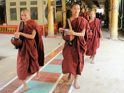 monje, religión, budismo, fieles, Myanmar, Birmania, monjes