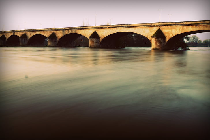 Río, puente, arquitectura, agua, Mañana, amanecer, Puente - hombre hecho estructura
