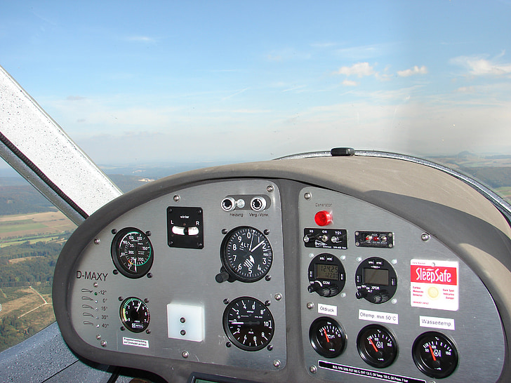 cockpittet, fly, lette fly, Dashboard, panel, sensorer