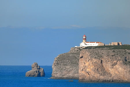 Lighthouse, Kup sao vicente, Portugalsko algave, more, Rock, Sky
