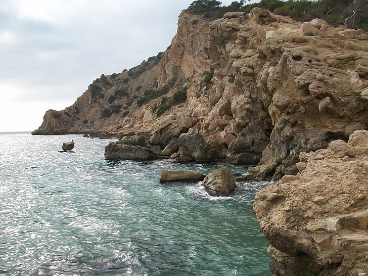 mar, rocas, cielo, agua, azul, paisaje marino, Costa