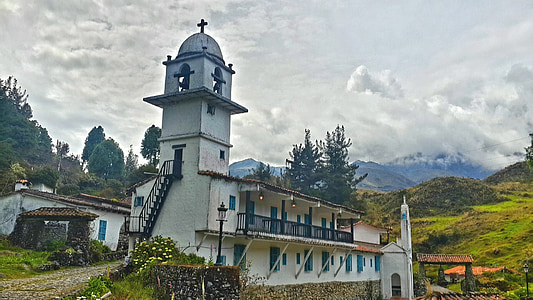 Biserica, mănăstire, cer, nori, Venezuela, Merida, vechi