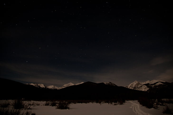 planine, Alpe, jasno, noć, nebo, zvijezde, galaksija
