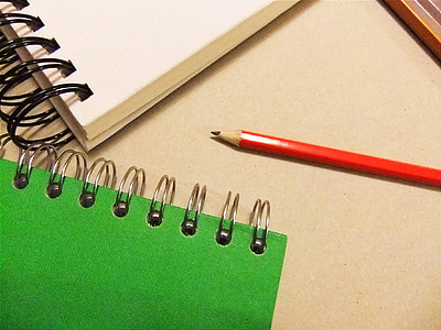 cuaderno de bocetos, cartera de, artista, lápiz, atado con alambre, papel, creativa
