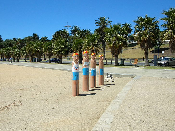 paplūdimys, statula, w, skulptūra, smėlio, orientyras
