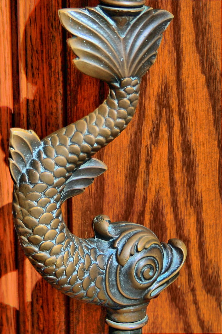 doorknob, handle, dolphin, knob, design, decoration, vintage