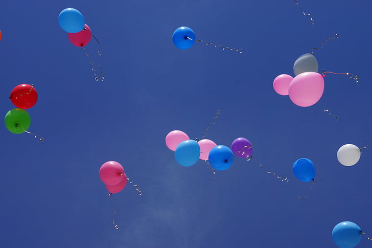 balls, sky, balloons, balloon, flying, air, fun