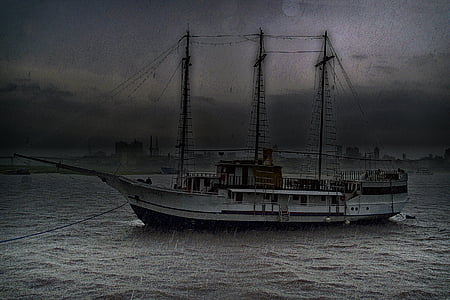 barco de vela, de la nave, tormenta, lluvia, gotas de lluvia, antiguo, vaso