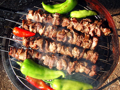 barbecue, carbone, brace, pomodoro, pepe, carne, pic-nic